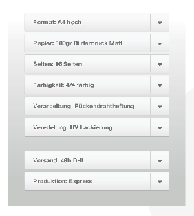 Produktkonifguration Dropdown